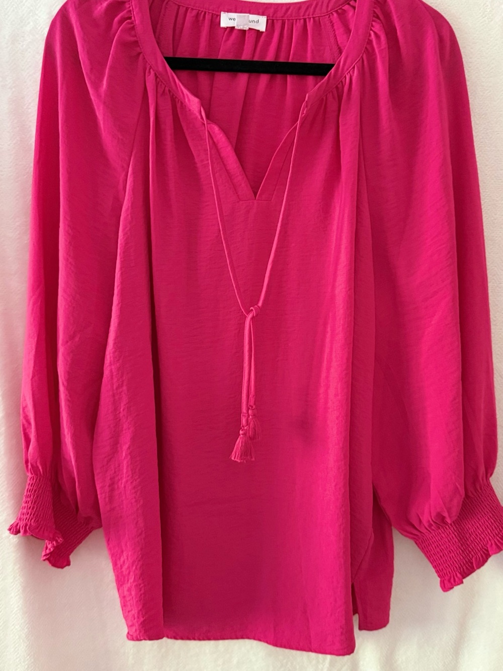 Westbound Hot Pink Peasant Tunic with Tassel Tie